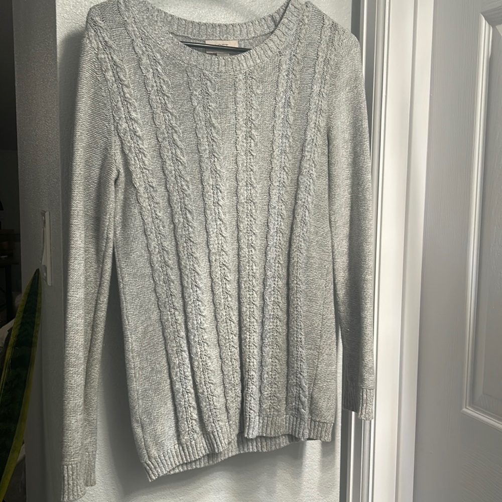 Gray cable knit sweater from Loft.